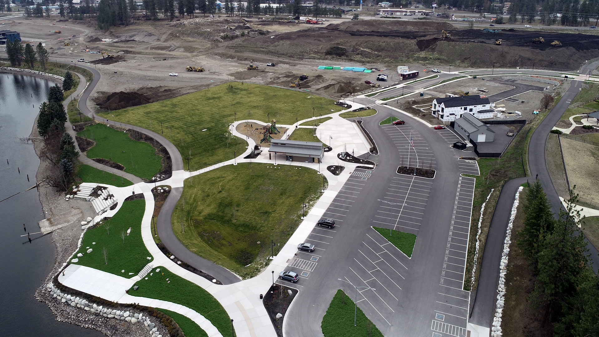 downward view of waterfront park in Atlas project